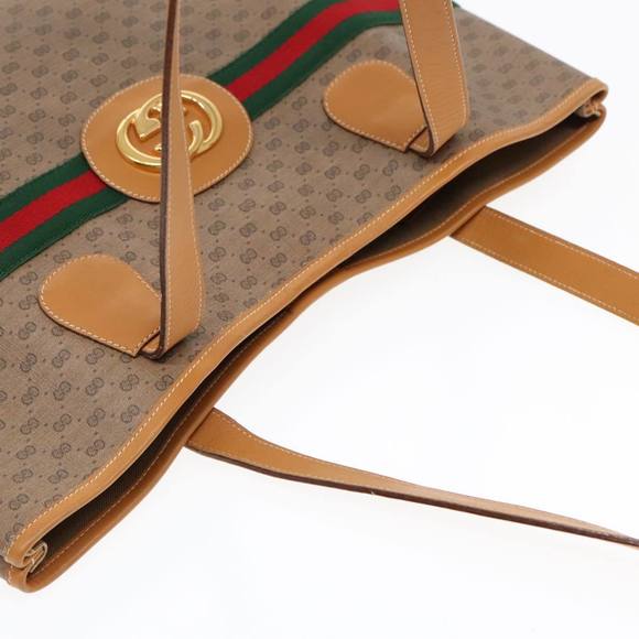GUCCI Micro GG Canvas Web Sherry Line Tote Bag Beige Gold Auth kk337 - Picture 6 of 16